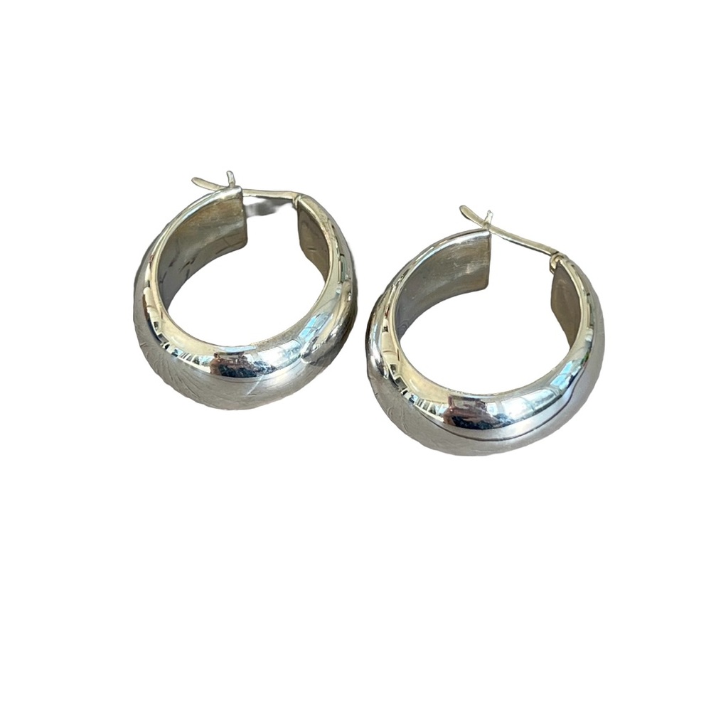 Solid Sterling Silver Chunky Hoop Earrings - Picture 7 of 11